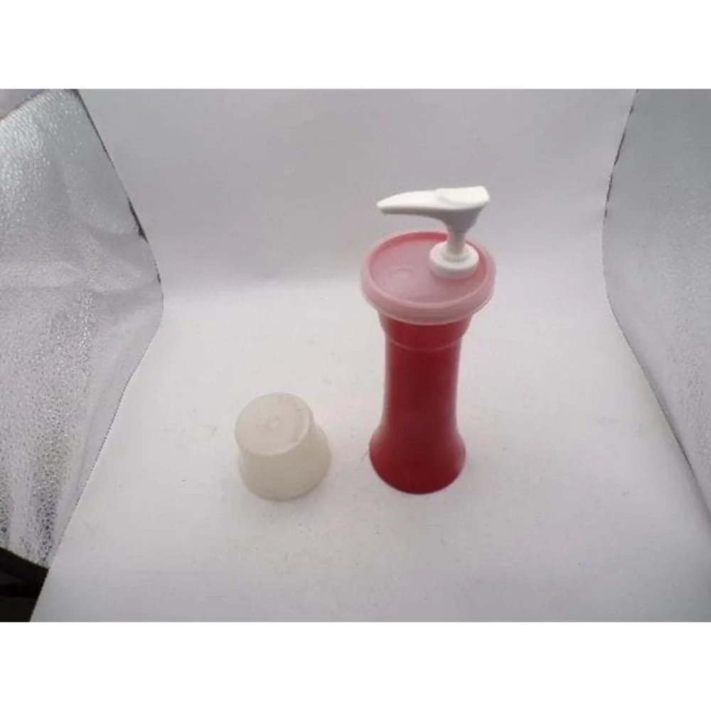 Vintage Tupperware Red Ketchup Sauce Dispenser with White Cap and‎ Pump Lid